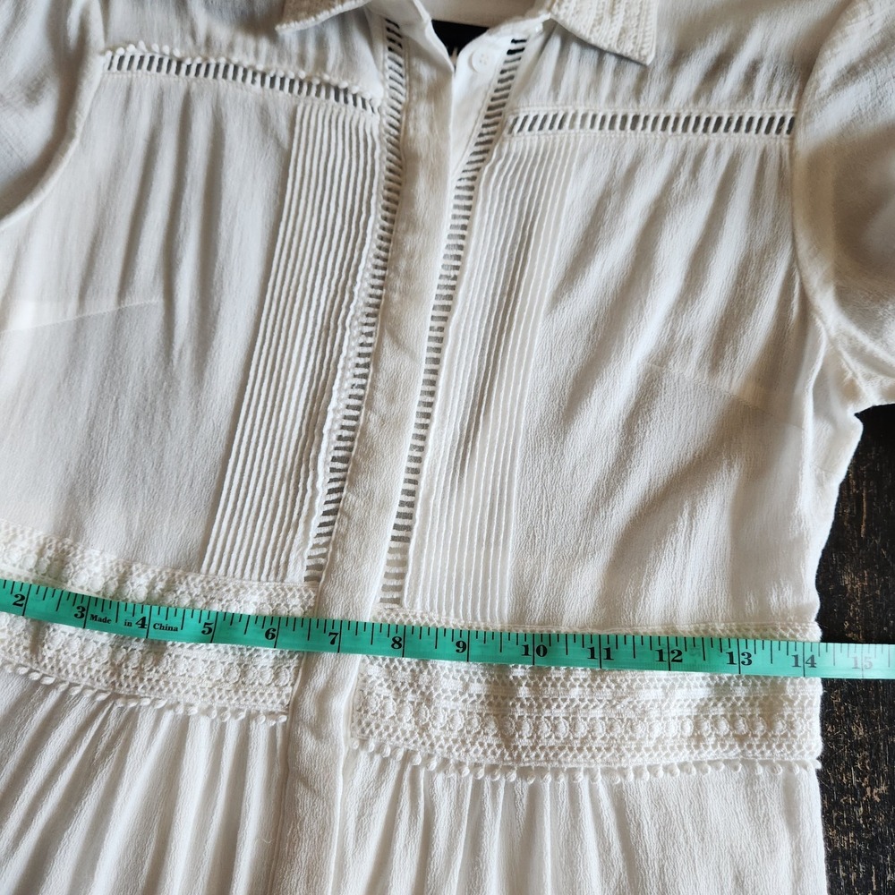 Burberry Brit Midi Maxi Tiered Dress White Size US 4 Long Sleeves Collared - Picture 8 of 16